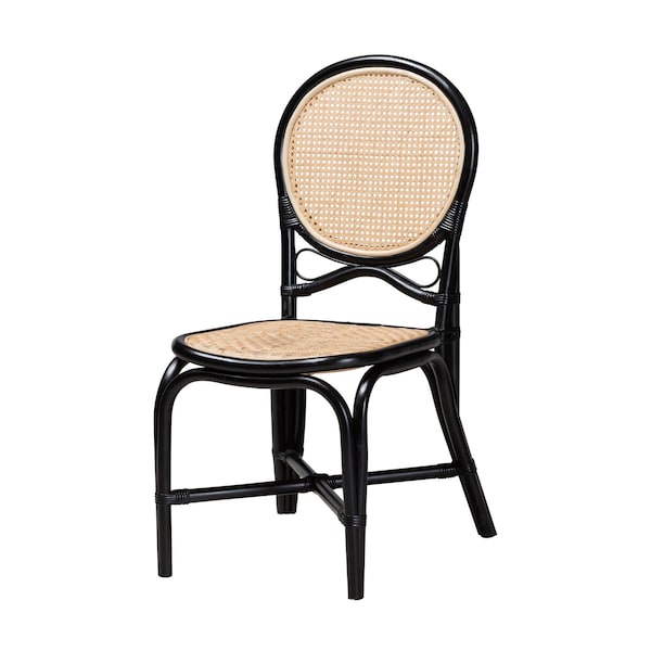 Baxton Studio Ayana Mid-Century Modern Two-Tone Black and Natural Brown Rattan Dining Chair 231-13231-ZORO - main